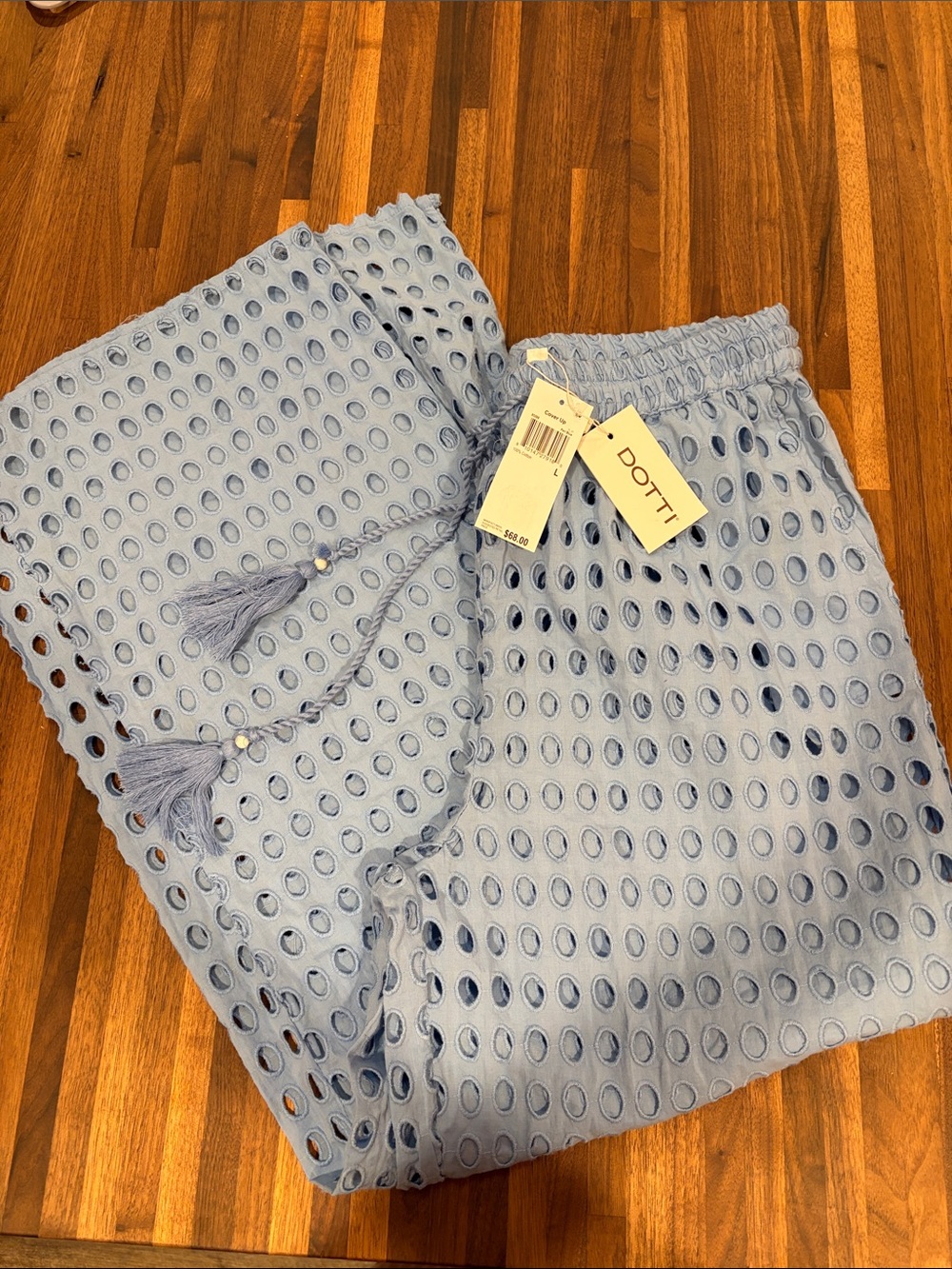Dotti Light Blue Eyelet Tassel Drawstring Swim Coverup pants periwinkle blue